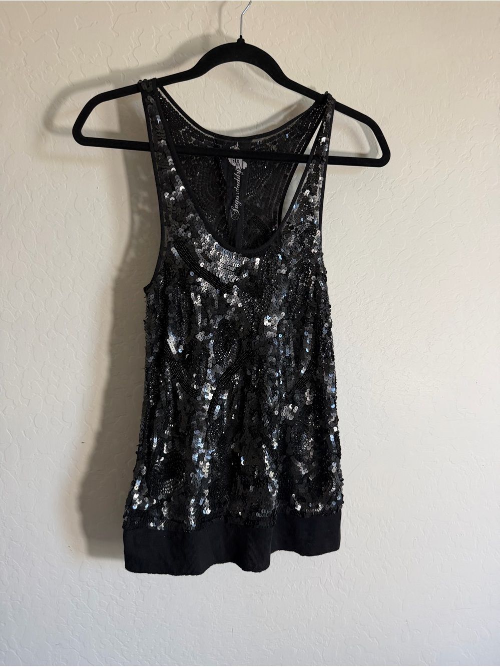 Sugar Daddy Women’s Black Beaded Sequin Tank Top by Sam Edelman S